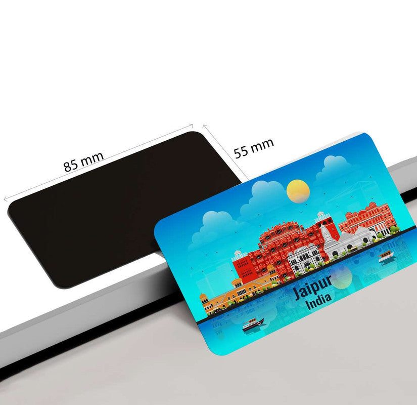 dhcrafts Rectangular Rubber Fridge Magnet / Magnetic Card Blue India Jaipur Design Pack of 1 (8.6cm x 5.4cm)